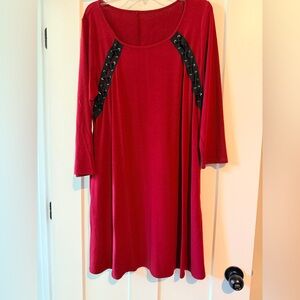 Burgundy Dress with Black Lace-Up Detail